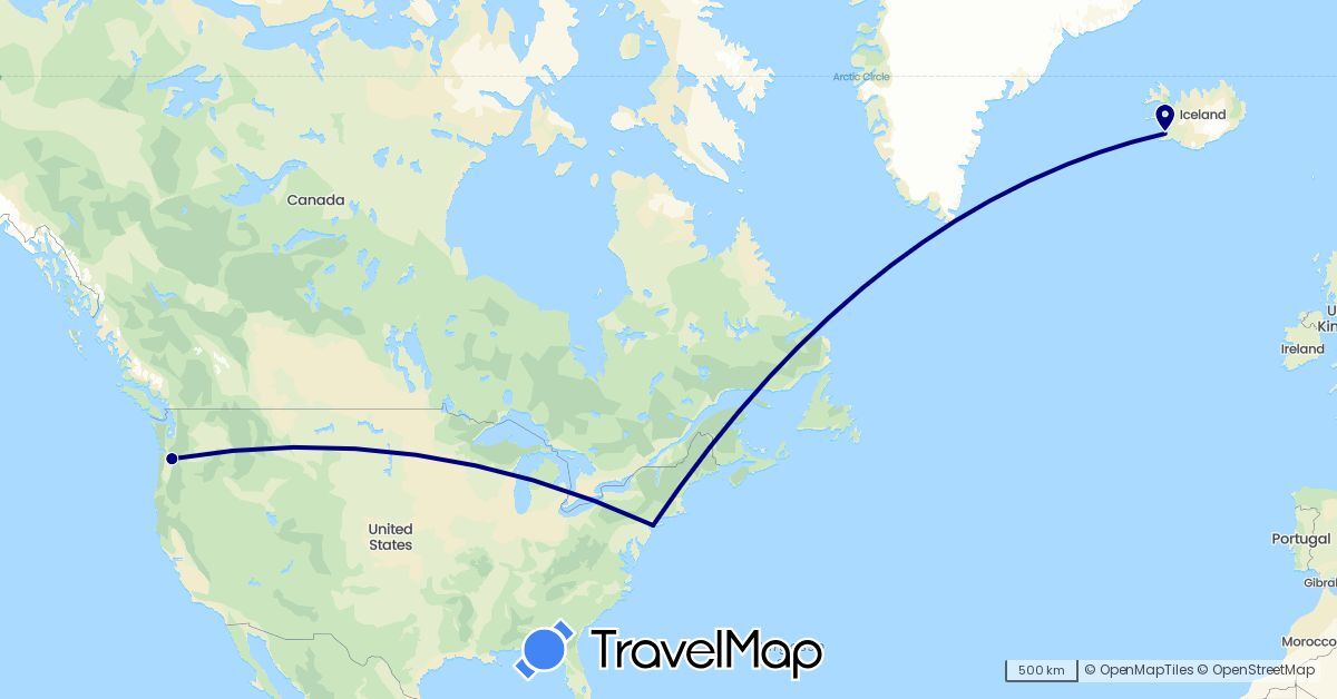 TravelMap itinerary: driving in Iceland, United States (Europe, North America)